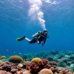 Caribbean Holidays, Puerto Rico Scuba Diving, A scuba diver exploring clear turquoise water above a colourful coral reef in Puerto Rico, with tropical fish and sunlight filtering through the sea