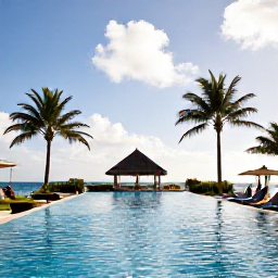 Caribbean Holidays, Puerto Rico September, Adults relaxing beside an infinity pool at a stylish Puerto Rico resort, tropical palms and bright September sunshine
