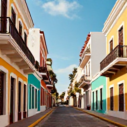 Caribbean Holidays, Puerto Rico September, Colourful colonial streets and historic buildings in Old San Juan, Puerto Rico, photographed in warm September sunshine