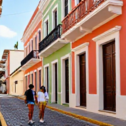 Caribbean Holidays, Puerto Rico September, Couple exploring colourful Old San Juan, cobbled street, Spanish colonial buildings and bright Caribbean details