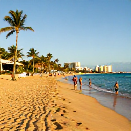 Caribbean Holidays, Puerto Rico September, Golden sandy beach at Condado in San Juan, Puerto Rico, with palm trees, turquoise water and visitors enjoying a September afternoon
