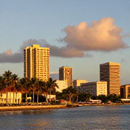 Caribbean Holidays, Puerto Rico September, Palm-lined San Juan waterfront with city skyline, historic architecture and warm tropical evening light in September