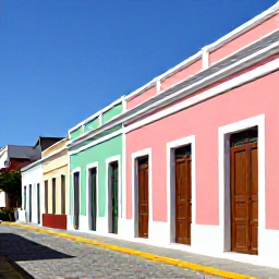Caribbean Holidays, Puerto Rico September, Pastel colonial buildings, cobbled streets and colourful doors in Old San Juan during a sunny September morning