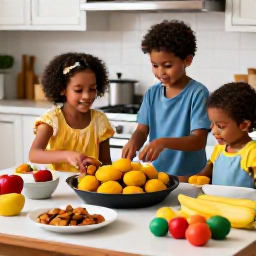 Caribbean Holidays, Puerto Rico September, Puerto Rican family preparing traditional food in a welcoming kitchen, with mofongo, plantains and colourful ingredients on the table