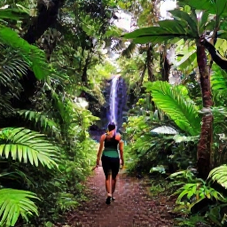 Caribbean Holidays, Puerto Rico Solo, A guided rainforest walk in El Yunque National Forest, Puerto Rico, showing lush greenery, a tropical trail and a small waterfall