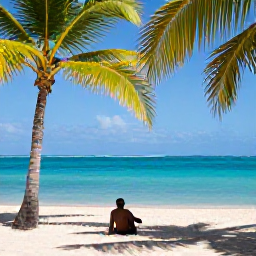Caribbean Holidays, Puerto Rico Solo, A quiet tropical beach in Puerto Rico with turquoise water, palm trees and a solo traveller relaxing under the shade