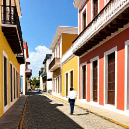 Caribbean Holidays, Puerto Rico Solo, Colourful colonial buildings and cobbled streets in Old San Juan, Puerto Rico, with a solo visitor exploring