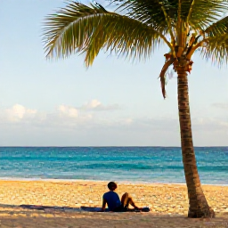Caribbean Holidays, Puerto Rico Solo Holidays, A relaxed solo traveller enjoying a golden beach in Puerto Rico, with turquoise sea, palm trees and soft afternoon sunshine