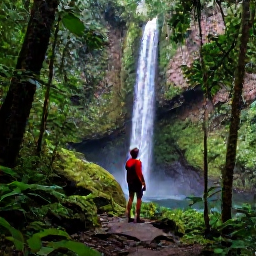 Caribbean Holidays, Puerto Rico Solo Holidays, Hiking trail through lush El Yunque rainforest with a solo traveller looking at a waterfall