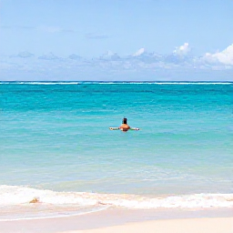 Caribbean Holidays, Puerto Rico Solo Holidays, Solo traveller swimming in clear turquoise water beside a sandy beach in Puerto Rico