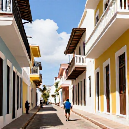 Caribbean Holidays, Puerto Rico Solo Holidays, Solo traveller walking through colourful Old San Juan streets, with colonial buildings, balconies and bright Caribbean light