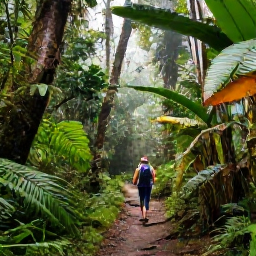 Caribbean Holidays, Puerto Rico Solo, Solo traveller hiking through El Yunque National Forest, lush tropical foliage, mountain trail and soft mist in September