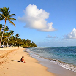Caribbean Holidays, Puerto Rico Solo, Solo traveller relaxing on a calm Puerto Rican beach in October, with turquoise water, golden sand and palm trees