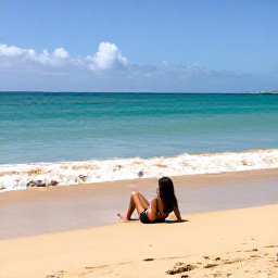 Caribbean Holidays, Puerto Rico Solo, Solo traveller relaxing on a golden beach near San Juan with turquoise Caribbean water
