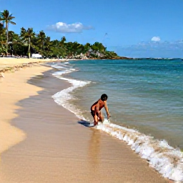 Caribbean Holidays, Puerto Rico Solo, Solo traveller swimming in clear water at a Puerto Rican beach near San Juan, with golden sand, gentle waves and tropical scenery