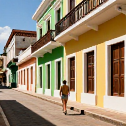 Caribbean Holidays, Puerto Rico Solo, Solo traveller walking through colourful Old San Juan streets in warm July sunshine, colonial buildings and balconies