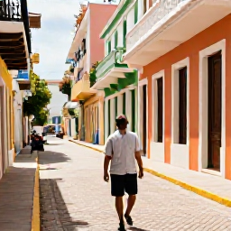 Caribbean Holidays, Puerto Rico Solo, Solo traveller walking through colourful Old San Juan streets in warm May sunshine