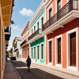 Caribbean Holidays, Puerto Rico Solo, Solo traveller walking through colourful Old San Juan streets in warm October sunshine, with colonial buildings and balconies