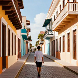 Caribbean Holidays, Puerto Rico Solo, Solo traveller walking through colourful Old San Juan streets in warm September sunshine, historic Spanish buildings and balconies