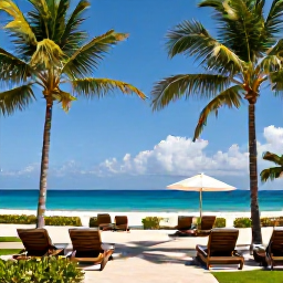 Caribbean Holidays, Puerto Rico Spa Breaks, Elegant Puerto Rico spa hotel with palm trees, sun loungers and ocean views