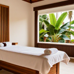 Caribbean Holidays, Puerto Rico Spa Breaks, Modern Puerto Rican resort spa with a massage room, natural wood, soft towels and tropical greenery
