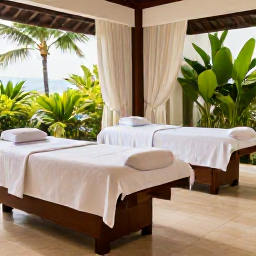 Caribbean Holidays, Puerto Rico Spa Breaks, Peaceful luxury spa setting at a Puerto Rico resort, with treatment beds, tropical greenery and soft natural light