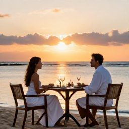 Caribbean Holidays, Puerto Rico Spas, Couple enjoying a quiet sunset dinner on a Puerto Rico beach after a relaxing spa day