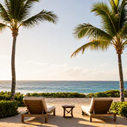 Caribbean Holidays, Puerto Rico Spas, Elegant beachfront spa in San Juan, Puerto Rico, with ocean views, loungers and palm trees in warm January sunshine