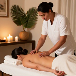 Caribbean Holidays, Puerto Rico Spas, Elegant Puerto Rico resort spa with a therapist preparing a massage room, soft towels, candles and tropical greenery