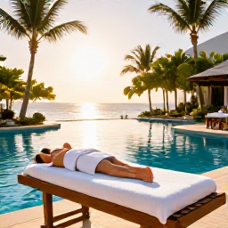Caribbean Holidays, Puerto Rico Spas, Relaxing luxury spa treatment beside a tropical pool at a Puerto Rico resort in warm February sunshine
