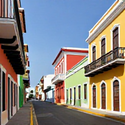 Caribbean Holidays, Puerto Rico Tours, Colourful colonial streets and historic buildings in Old San Juan, Puerto Rico, in warm August sunshine
