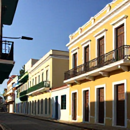 Caribbean Holidays, Puerto Rico Tours, Colourful historic streets and Spanish colonial buildings in Old San Juan, Puerto Rico, photographed in warm July sunshine