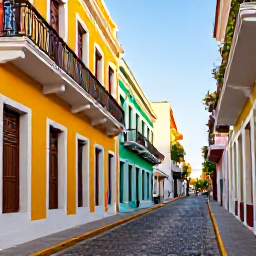 Caribbean Holidays, Puerto Rico Tours, Colourful historic streets in Old San Juan, Puerto Rico, with pastel colonial buildings, cobbled pavement and warm October sunlight
