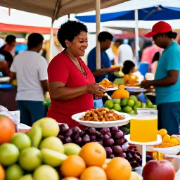 Caribbean Holidays, Puerto Rico Tours, Friendly Puerto Rican market scene with local food, colourful fruit, traditional dishes and welcoming island atmosphere