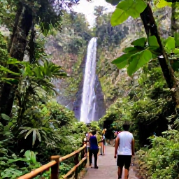 Caribbean Holidays, Puerto Rico Tours, Guided rainforest excursion in El Yunque with lush green foliage, a clear waterfall and visitors on a forest trail