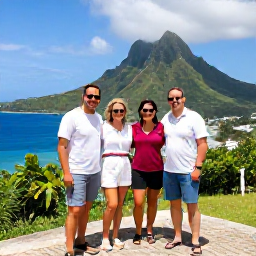 Caribbean Holidays, Puerto Rico Tours, Happy travellers enjoying a scenic Puerto Rico tour viewpoint with mountains, coastline and bright tropical daylight