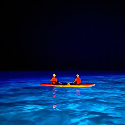 Caribbean Holidays, Puerto Rico Tours, Kayakers paddling through the glowing waters of a bioluminescent bay in Puerto Rico at night