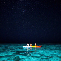 Caribbean Holidays, Puerto Rico Tours, Kayakers paddling through the glowing waters of a Puerto Rico bioluminescent bay beneath a starry sky