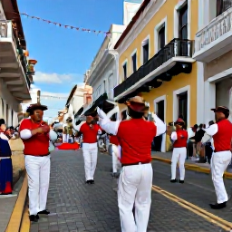 Caribbean Holidays, Puerto Rico Tours, Puerto Rican musicians and dancers performing at a festive December street celebration in San Juan