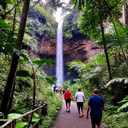 Caribbean Holidays, Puerto Rico Tours, Waterfall and rainforest excursion in El Yunque National Forest, with visitors walking beneath lush tropical foliage
