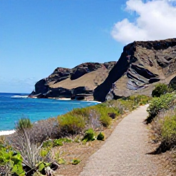 Caribbean Holidays, Puerto Rico Walking, A coastal walking path beside turquoise water near Cabo Rojo, Puerto Rico, with dramatic cliffs, scrubland and a bright blue sky