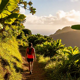 Caribbean Holidays, Puerto Rico Walking, A lively December walking trail through Puerto Rico's green mountains, with tropical foliage, warm sunlight and distant Caribbean views