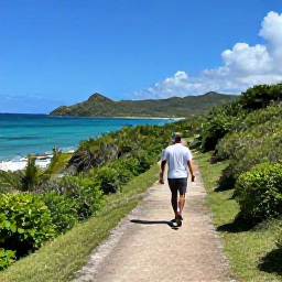 Caribbean Holidays, Puerto Rico Walking, A sunny coastal walking trail in Puerto Rico in April, with turquoise sea, tropical vegetation and distant green hills