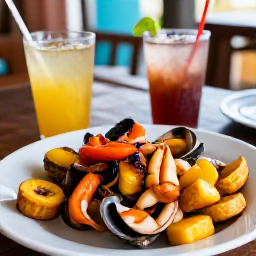 Caribbean Holidays, Puerto Rico Walks, A relaxed outdoor Puerto Rican meal with grilled seafood, plantains and cold drinks after a day of walking