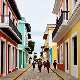 Caribbean Holidays, Puerto Rico Walks, Walkers exploring colourful Old San Juan, with pastel colonial buildings, cobbled streets and historic Spanish architecture