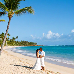 Caribbean Holidays, Puerto Rico Weddings, Couple enjoying a romantic Puerto Rican beach and tropical landscape during their honeymoon