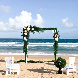 Caribbean Holidays, Puerto Rico Weddings, Elegant outdoor wedding ceremony on a Puerto Rican beach with tropical flowers and ocean views