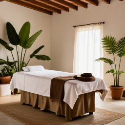 Caribbean Holidays, Puerto Rico Wellness, Peaceful Puerto Rico spa setting with treatment room, natural materials, soft light and tropical plants