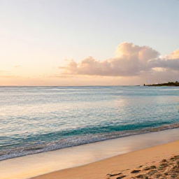 Caribbean Holidays, Puerto Rico Wellness, Quiet Caribbean beach in Puerto Rico at sunrise, soft February light, calm turquoise water and a peaceful wellness atmosphere
