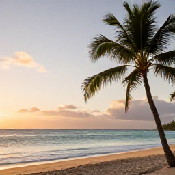 Caribbean Holidays, Puerto Rico Wellness, Quiet Puerto Rican beach at sunrise in September, palm trees, soft golden light and calm turquoise water